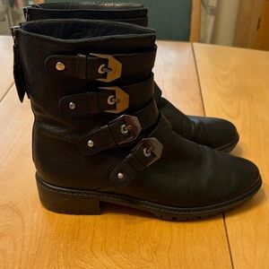 Stuart Weitzman Jitterbug Black Leather Boots with Silver Hardware.  Size 6